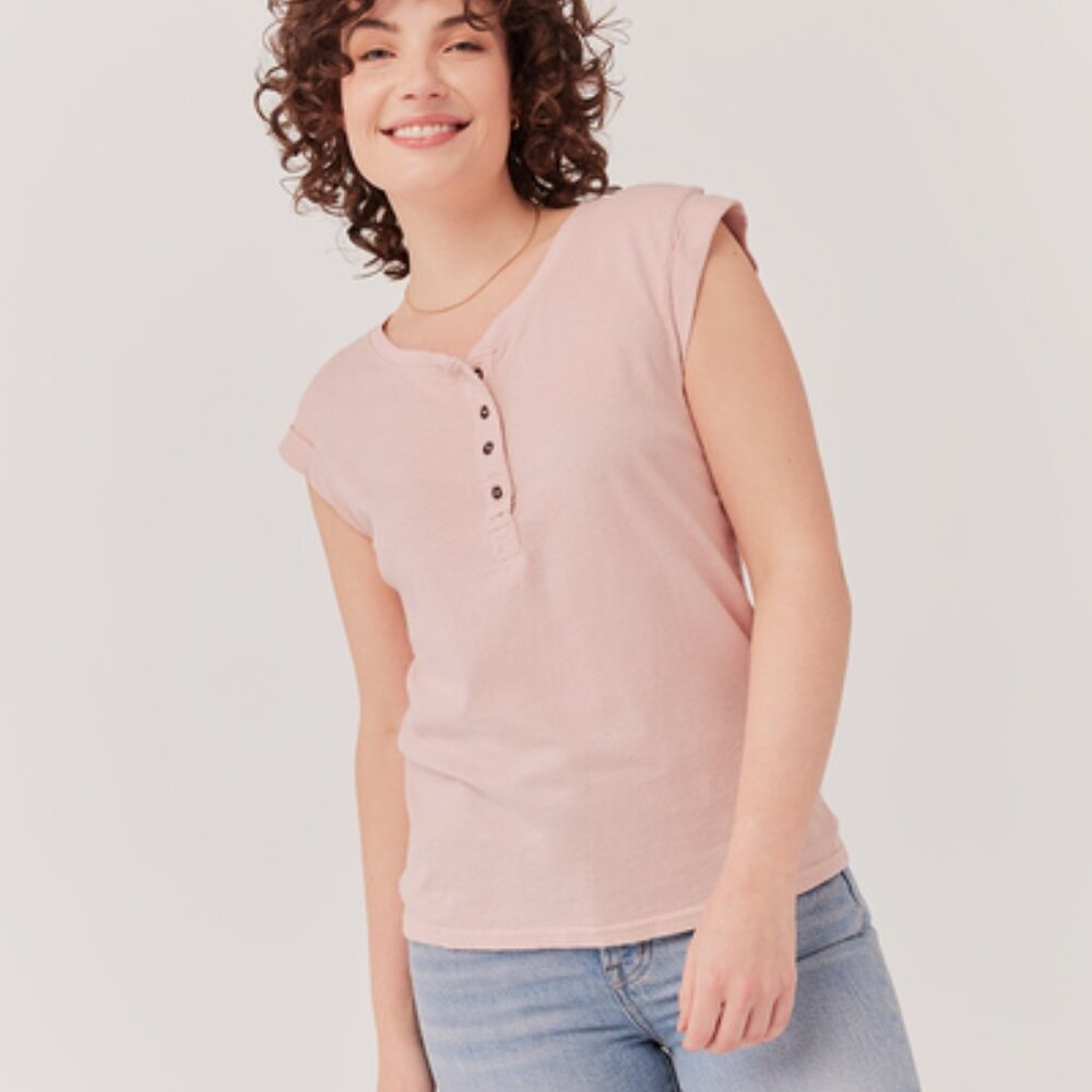 Pact Organic Cotton Portside Henley Tank – Blush, XS
